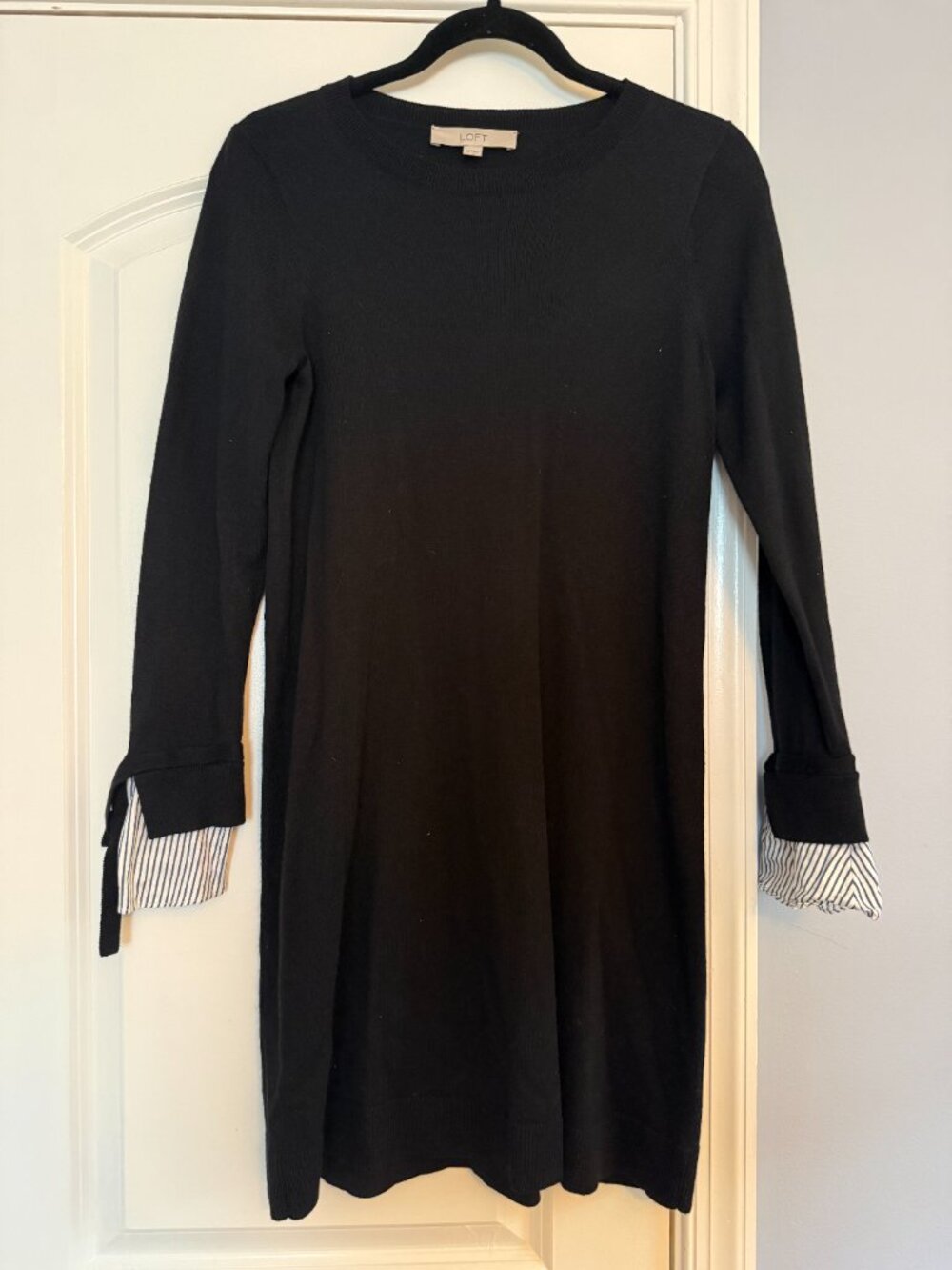 LOFT Black Sweater Dress Striped Cuff Detail XS